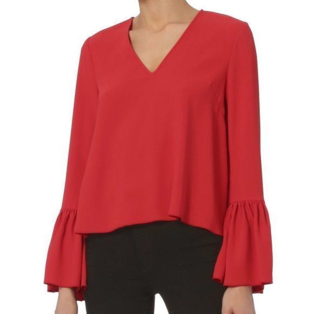 Intermix Katie Bell Long Sleeve Red Blouse Top Sz S‎ V-Neck